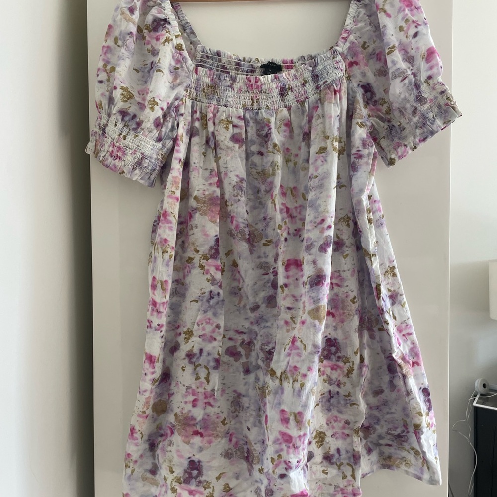 J.CREW x ReImagined Floral Puff Sleeve Dress with gold flecks